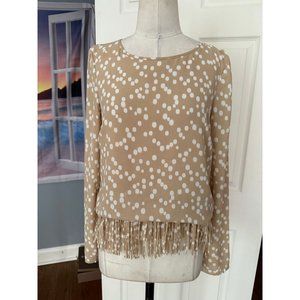 NWT PATRIZIA PEPE beige and white blouse with bottom fringes L/S sz 40